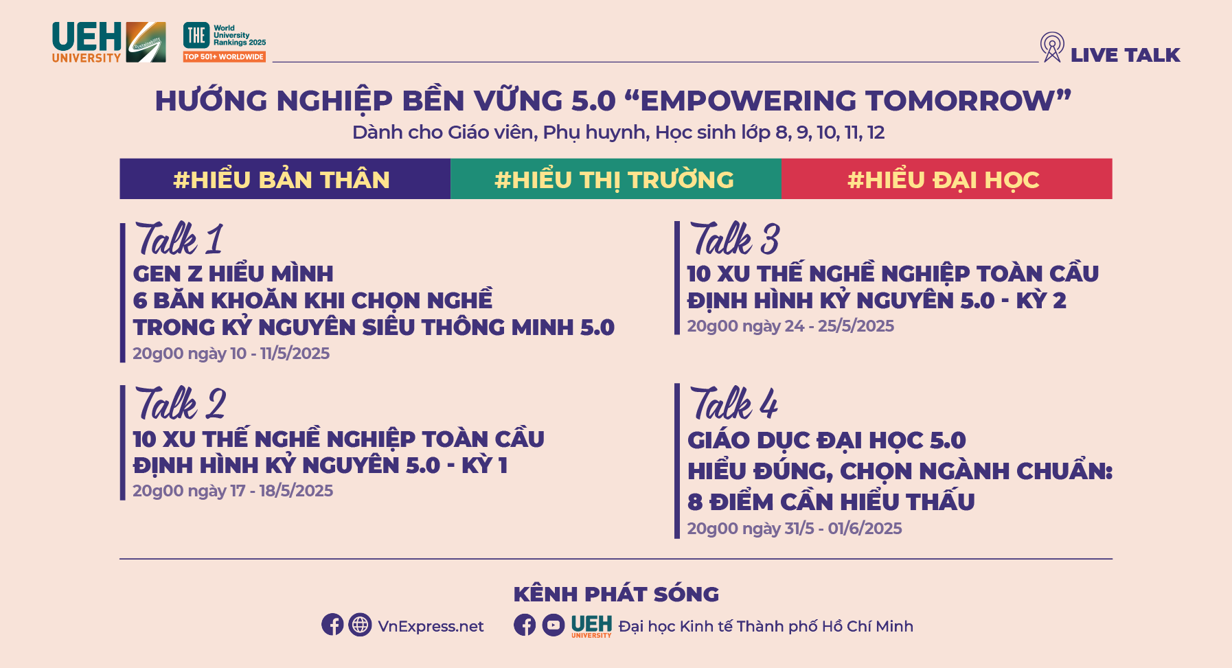Chuỗi Live talk Hướng nghiệp bền vững 5.0 “Empowering Tomorrow” dành cho học sinh, phụ huynh